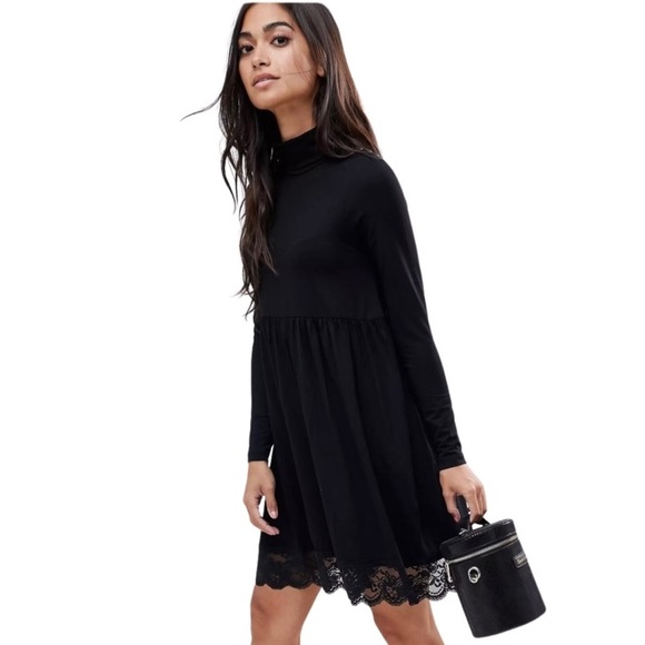 ASOS Petite Turtleneck Skater dress with Lace Hem - Picture 3 of 3